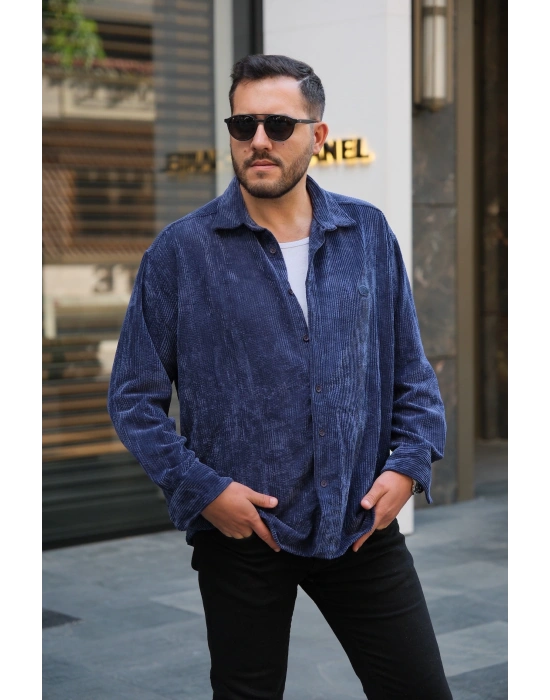 Lacivert Kadife Gömlek