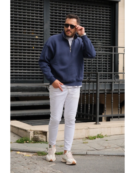 Lacvert Fermuarlı Sweatshirt