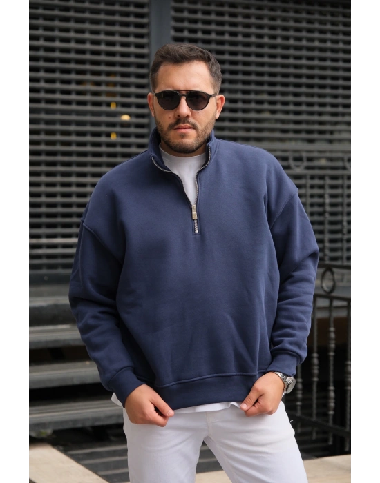 Lacvert Fermuarlı Sweatshirt