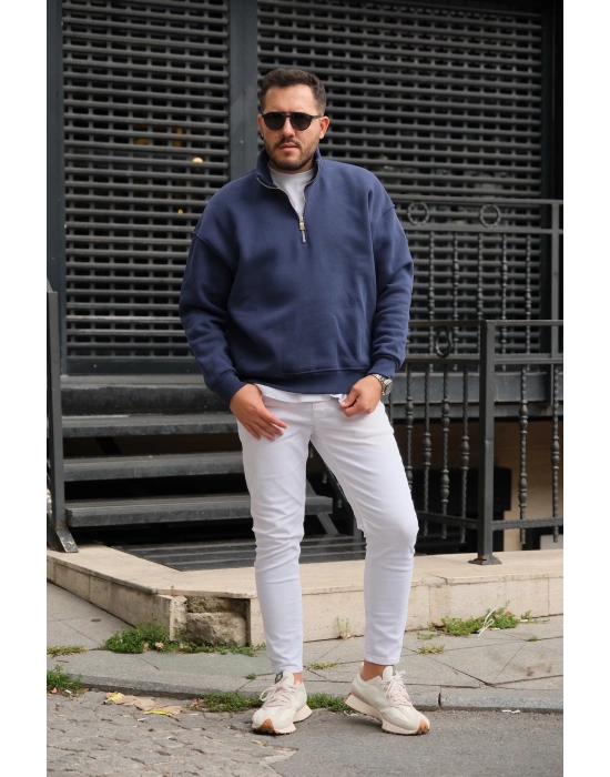 Lacvert Fermuarlı Sweatshirt