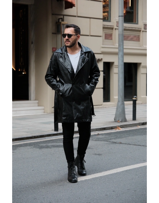 Siyah Deri Trençkot