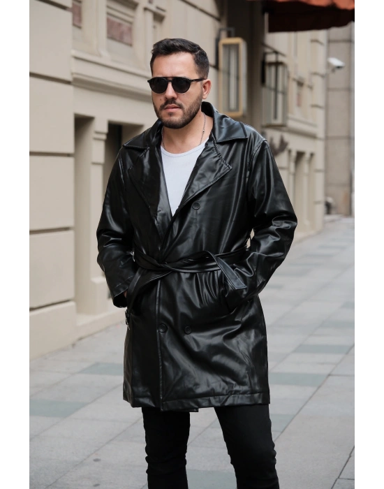 Siyah Deri Trençkot