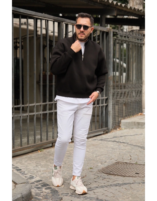 Siyah Fermuarlı Sweatshirt