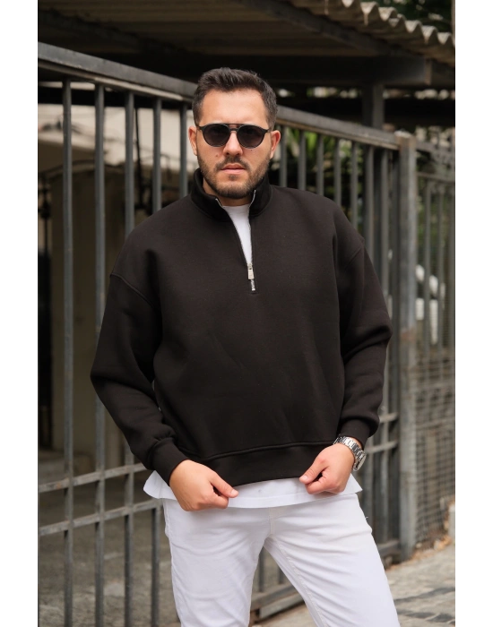 Siyah Fermuarlı Sweatshirt