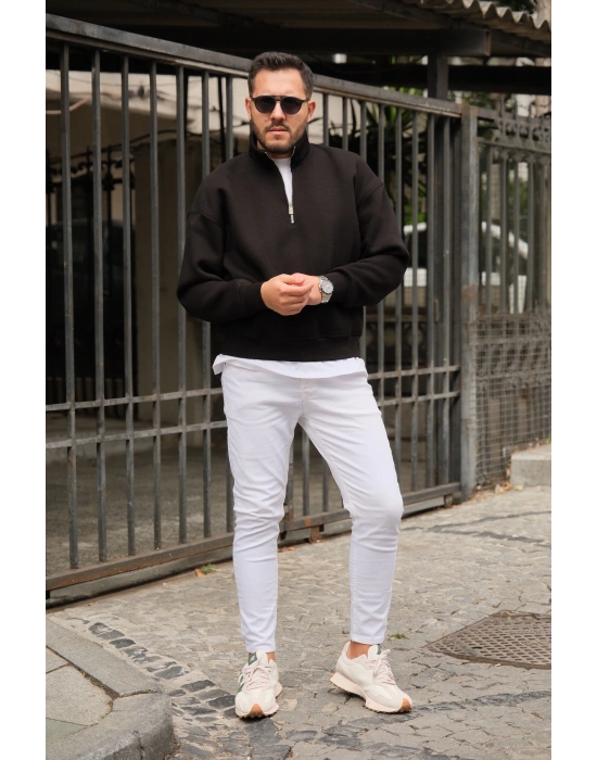 Siyah Fermuarlı Sweatshirt