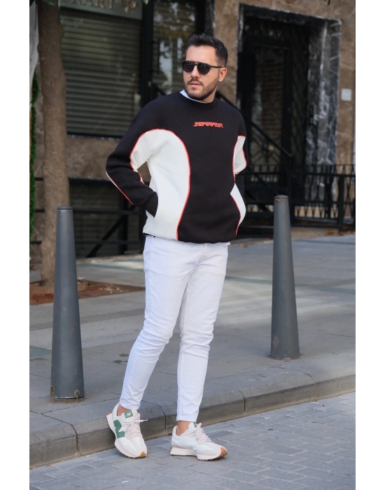 Siyah Super Fast Parçalı Sweatshirt
