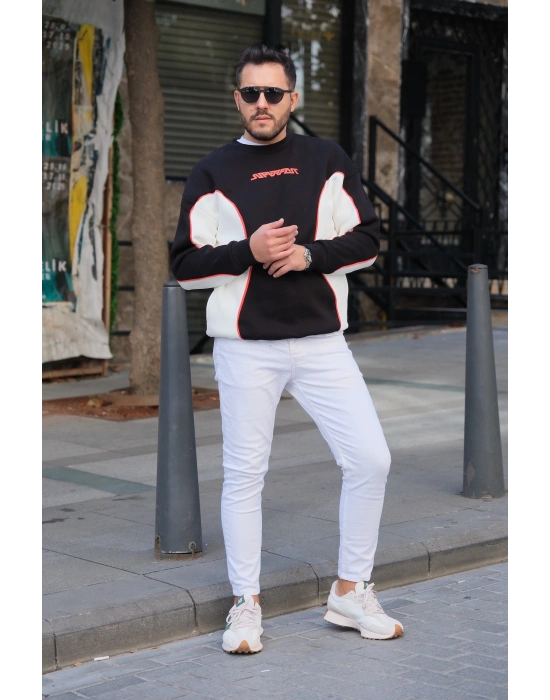 Siyah Super Fast Parçalı Sweatshirt
