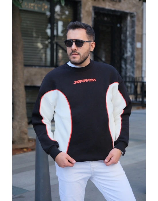 Siyah Super Fast Parçalı Sweatshirt