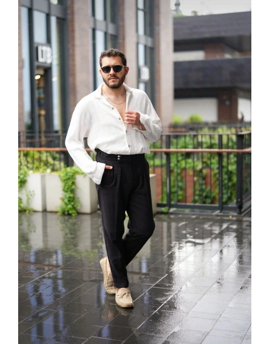 Yüksel Bel Siyah Kumaş Pantolon