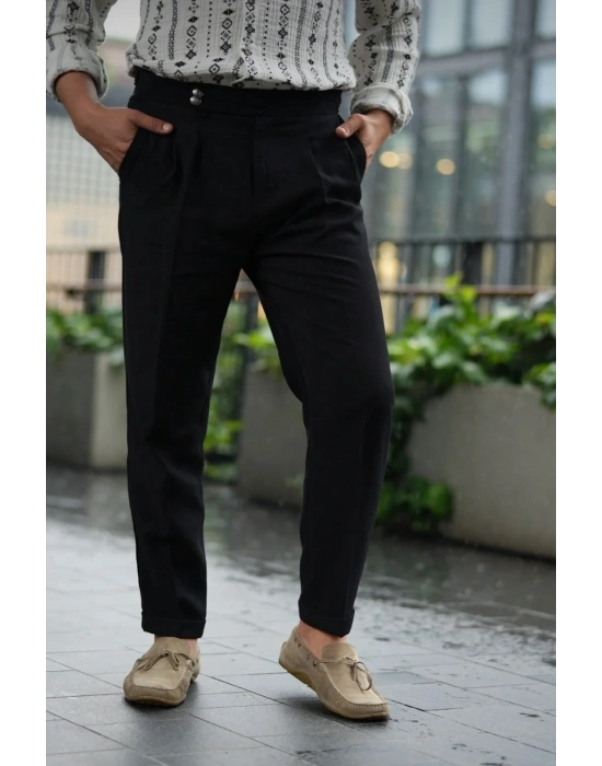 Yüksel Bel Siyah Kumaş Pantolon