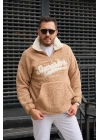 Bej Fermuarlı Peluş Sweatshirt