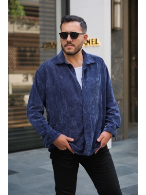 Lacivert Kadife Gömlek