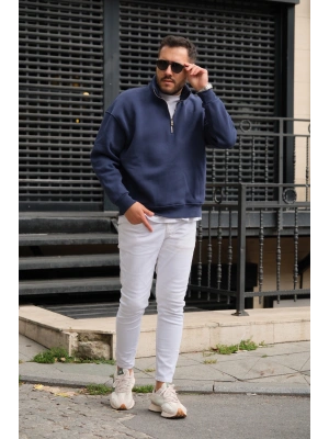 Lacvert Fermuarlı Sweatshirt