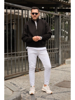 Siyah Fermuarlı Sweatshirt