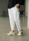 Bol Kalıp Beyaz Keten Pantolon
