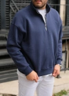 Lacivert Yarım Fermuarlı Sweatshirt
