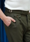 Pileli Haki Kumaş Pantolon