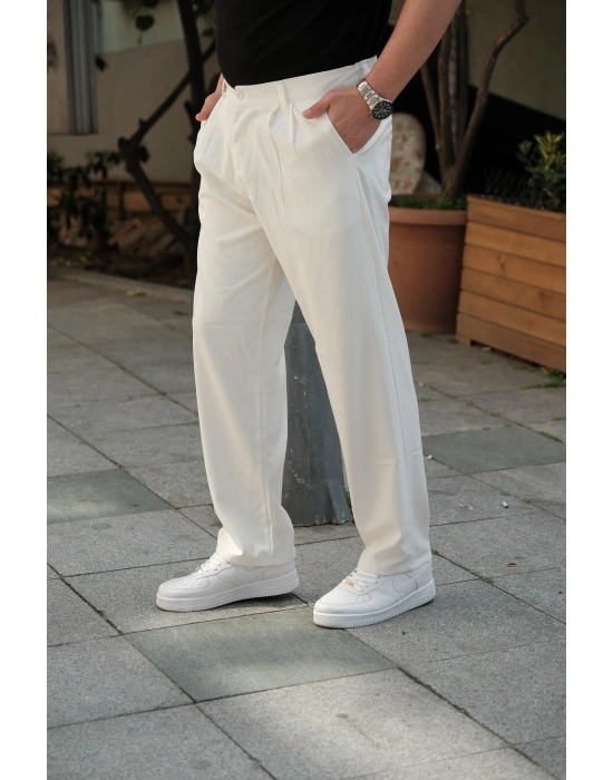 Baggy Beyaz Kumaş Pantolon
