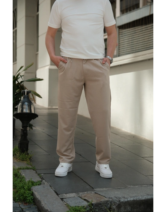 Baggy Kumaş Bej Pantolon