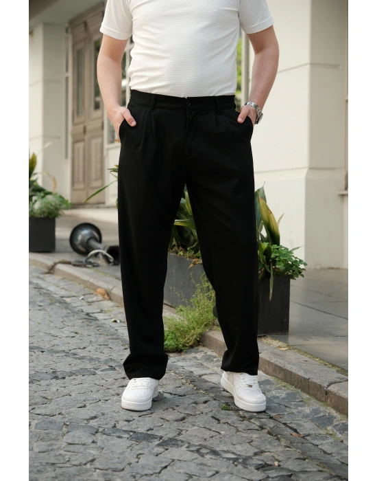 Baggy Kumaş Siyah Pantolon