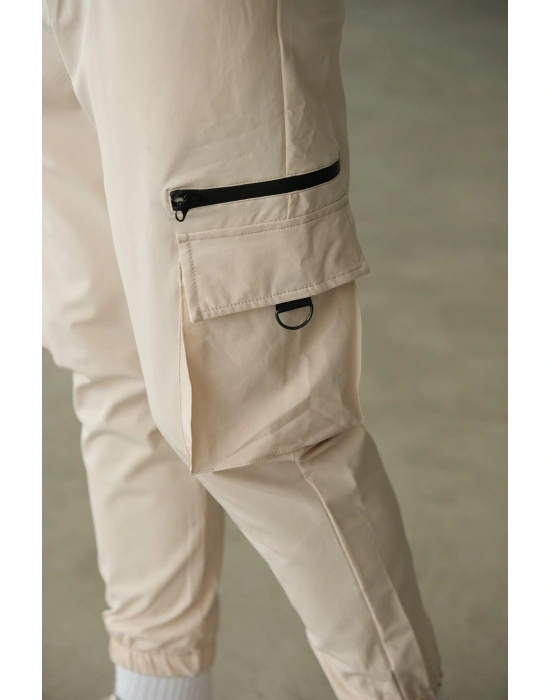 Bej Paça Lastikli Kargo Pantolon