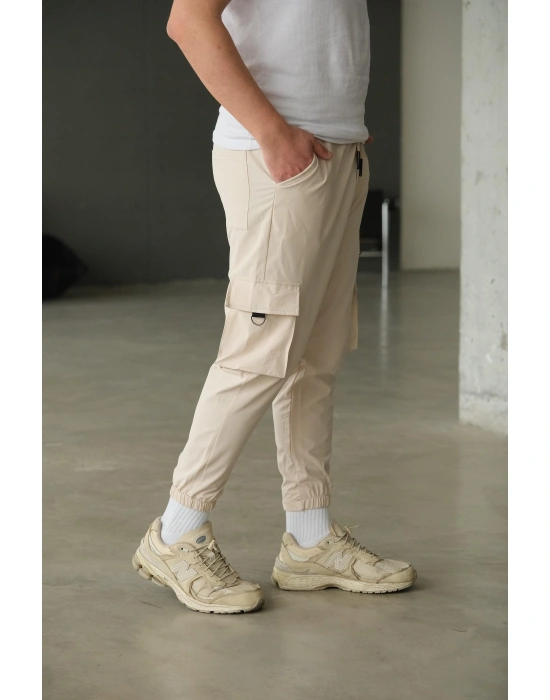 Bej Paça Lastikli Kargo Pantolon