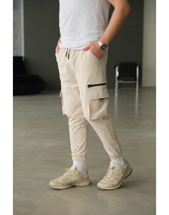 Bej Paça Lastikli Kargo Pantolon