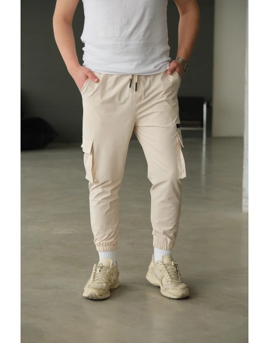 Bej Paça Lastikli Kargo Pantolon