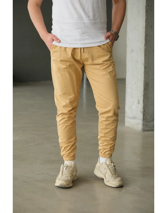 Bej Paça Lastikli Pantolon