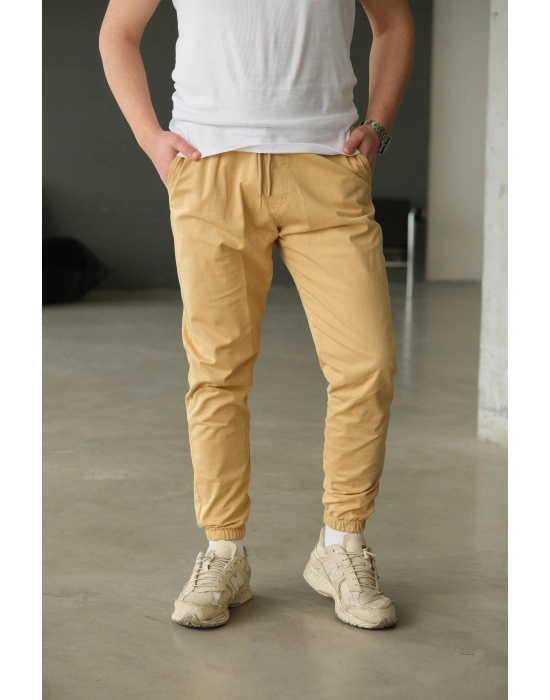 Bej Paça Lastikli Pantolon