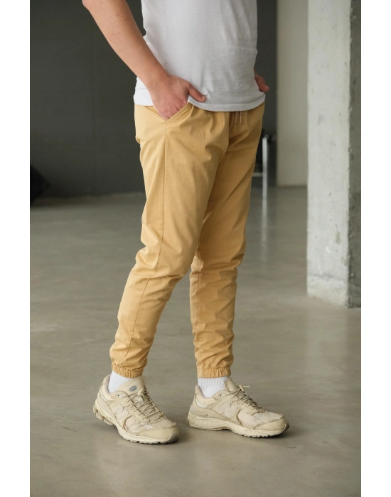 Bej Paça Lastikli Pantolon