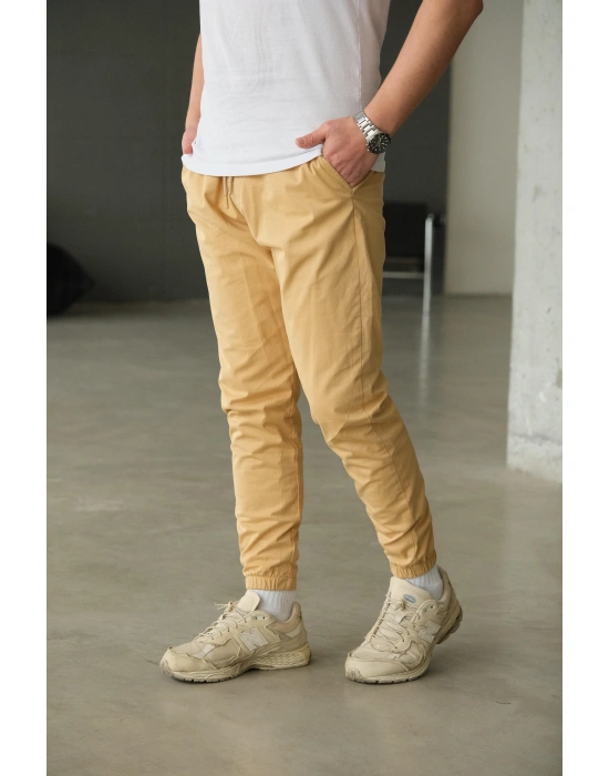 Bej Paça Lastikli Pantolon