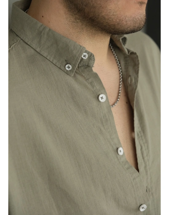 Fresh Haki Keten Gömlek