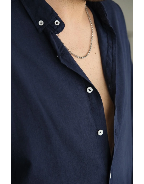 Fresh Lacivert Keten Gömlek