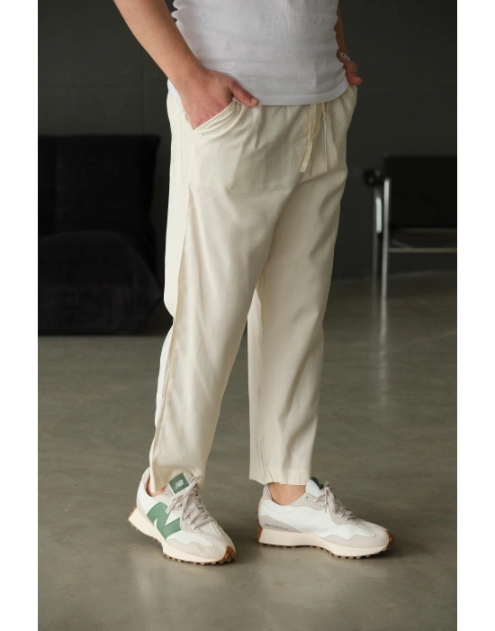 Bej İtal Kumaş Bol Jogger Pantolon