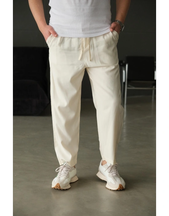 Bej İtal Kumaş Bol Jogger Pantolon