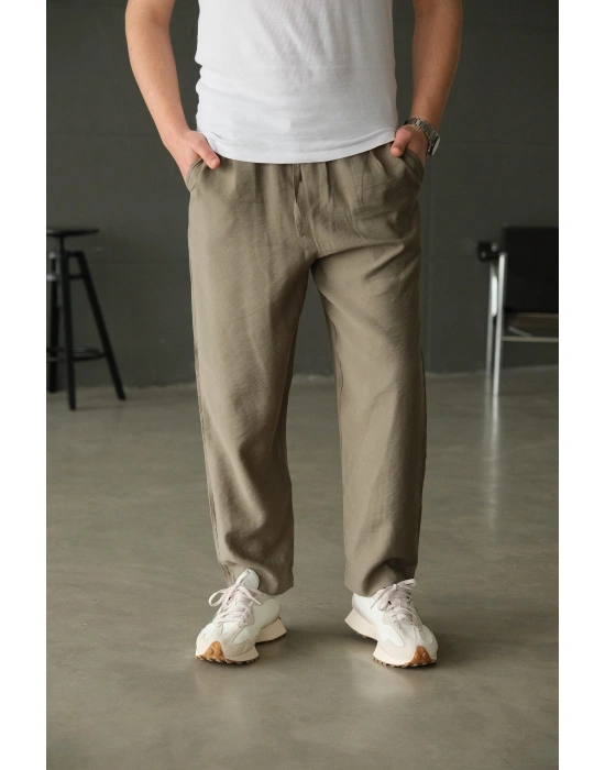 Haki İtal Kumaş Bol Jogger Pantolon