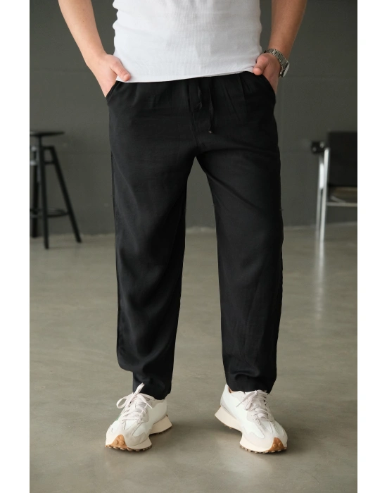 Siyah İtal Kumaş Bol Jogger Pantolon