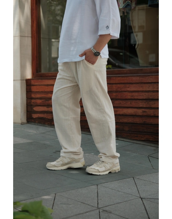 Keten GG Bej Pantolon