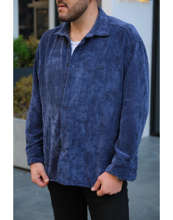 Lacivert Kadife Gömlek