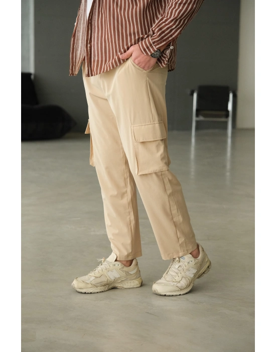 Bej Paraşüt Kumaş Kargo Pantolon