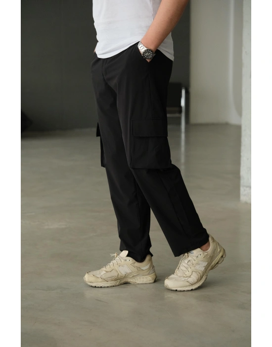 Siyah Paraşüt Kumaş Kargo Pantolon