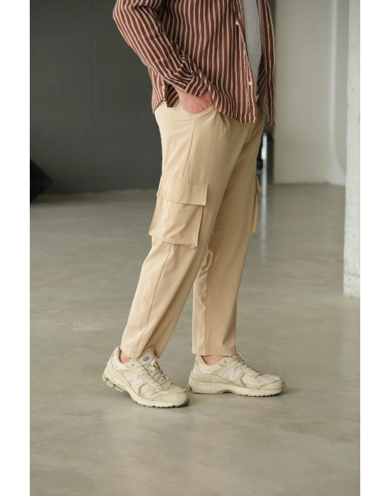 Bej Paraşüt Kumaş Kargo Pantolon