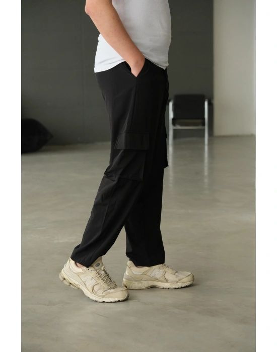 Siyah Paraşüt Kumaş Kargo Pantolon