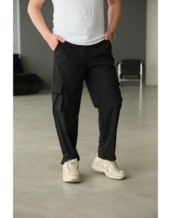 Siyah Paraşüt Kumaş Kargo Pantolon