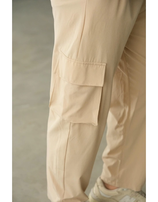 Bej Paraşüt Kumaş Kargo Pantolon