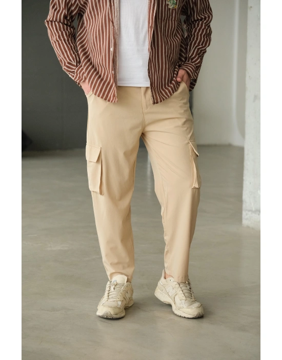 Bej Paraşüt Kumaş Kargo Pantolon