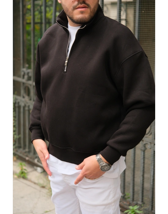 Siyah Fermuarlı Sweatshirt