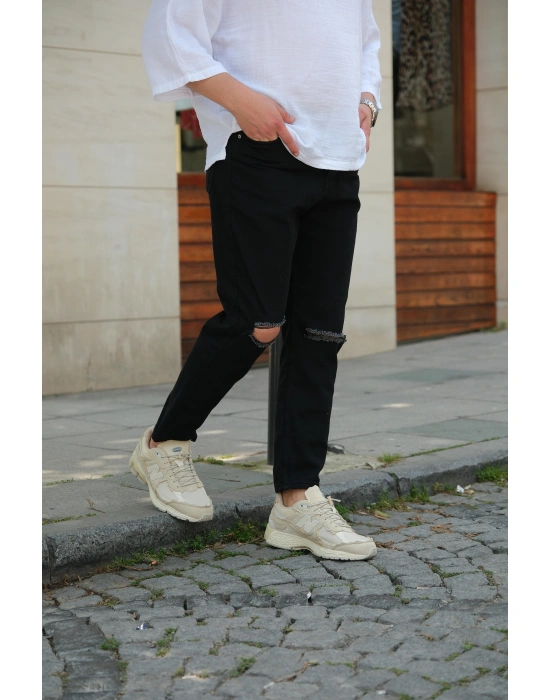 Yırtık Siyah Boyfriend Pantolon