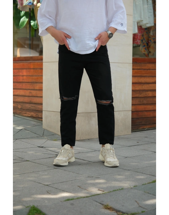 Yırtık Siyah Boyfriend Pantolon